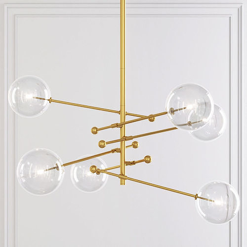 RH Glass Globe Mobile 6 ARM CHANDELIER 55 Brass 3D model