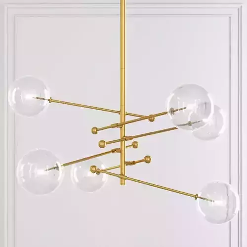 RH Glass Globe Mobile 6 ARM CHANDELIER 55 Brass