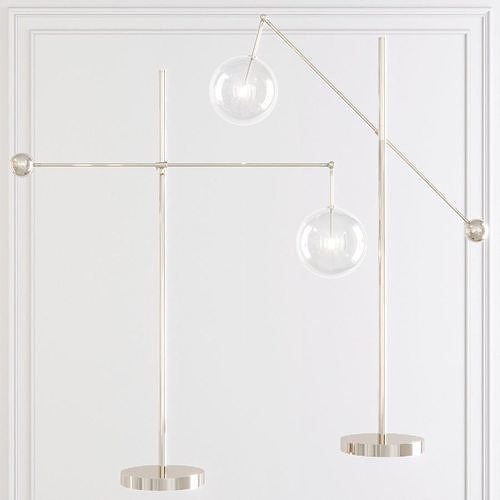 Restoration Hardware Glass Globe Mobile LEVER FLOOR LAMP Nickel 3D model