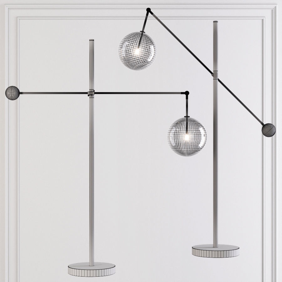 Restoration Hardware Glass Globe Mobile LEVER FLOOR LAMP Nickel 3D model_1