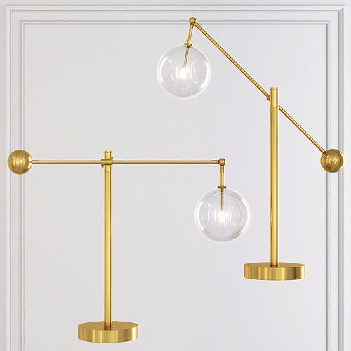 Restoration Hardware Glass Globe Mobile LEVER TABLE LAMP Brass 3D model