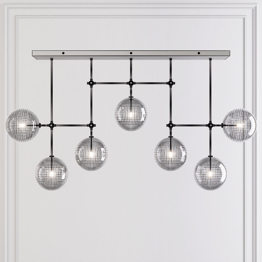 RH Glass Globe Mobile LINEAR CHANDELIER 72 Nickel 3D model_1