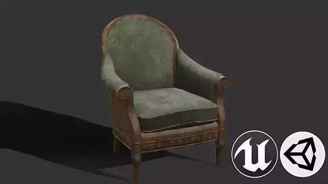 Old Armchair Low-poly 3D model