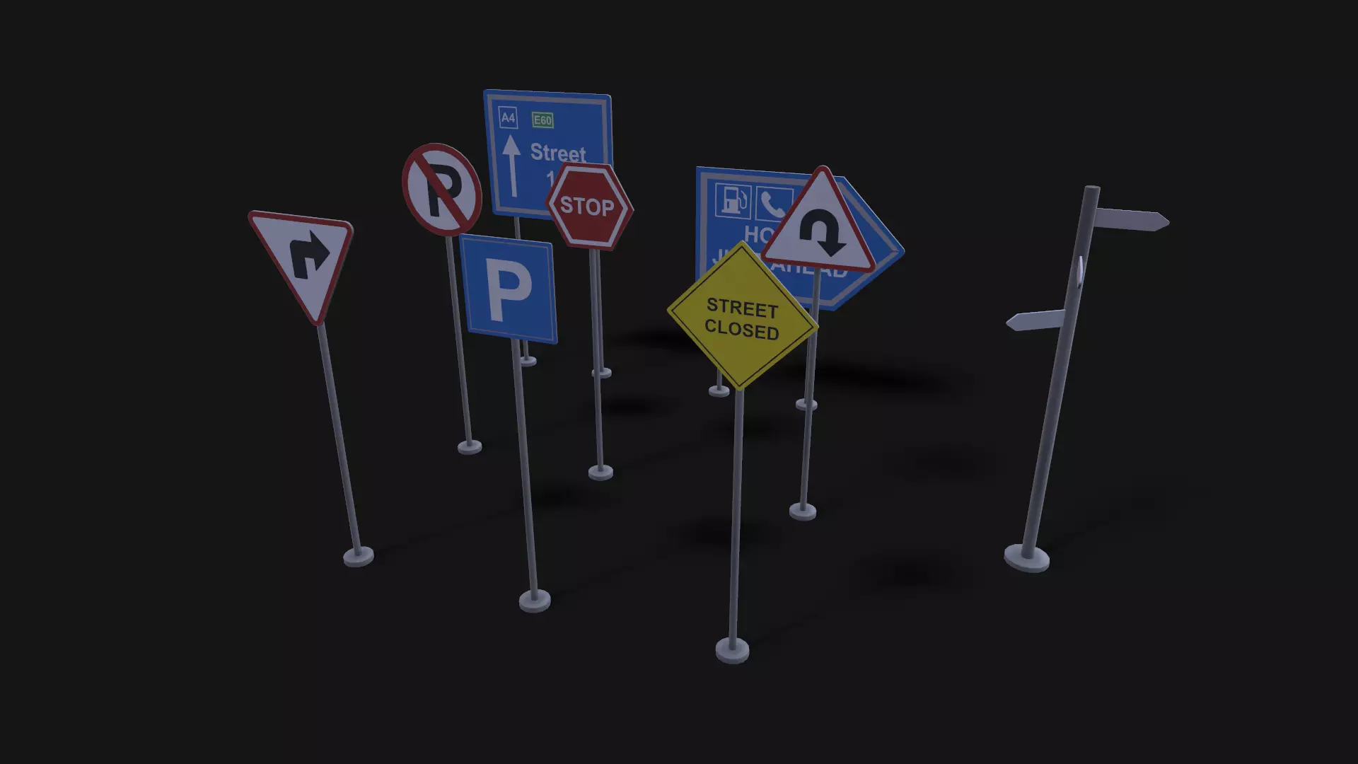 Street Signboard Pack Low-poly 3D model_0
