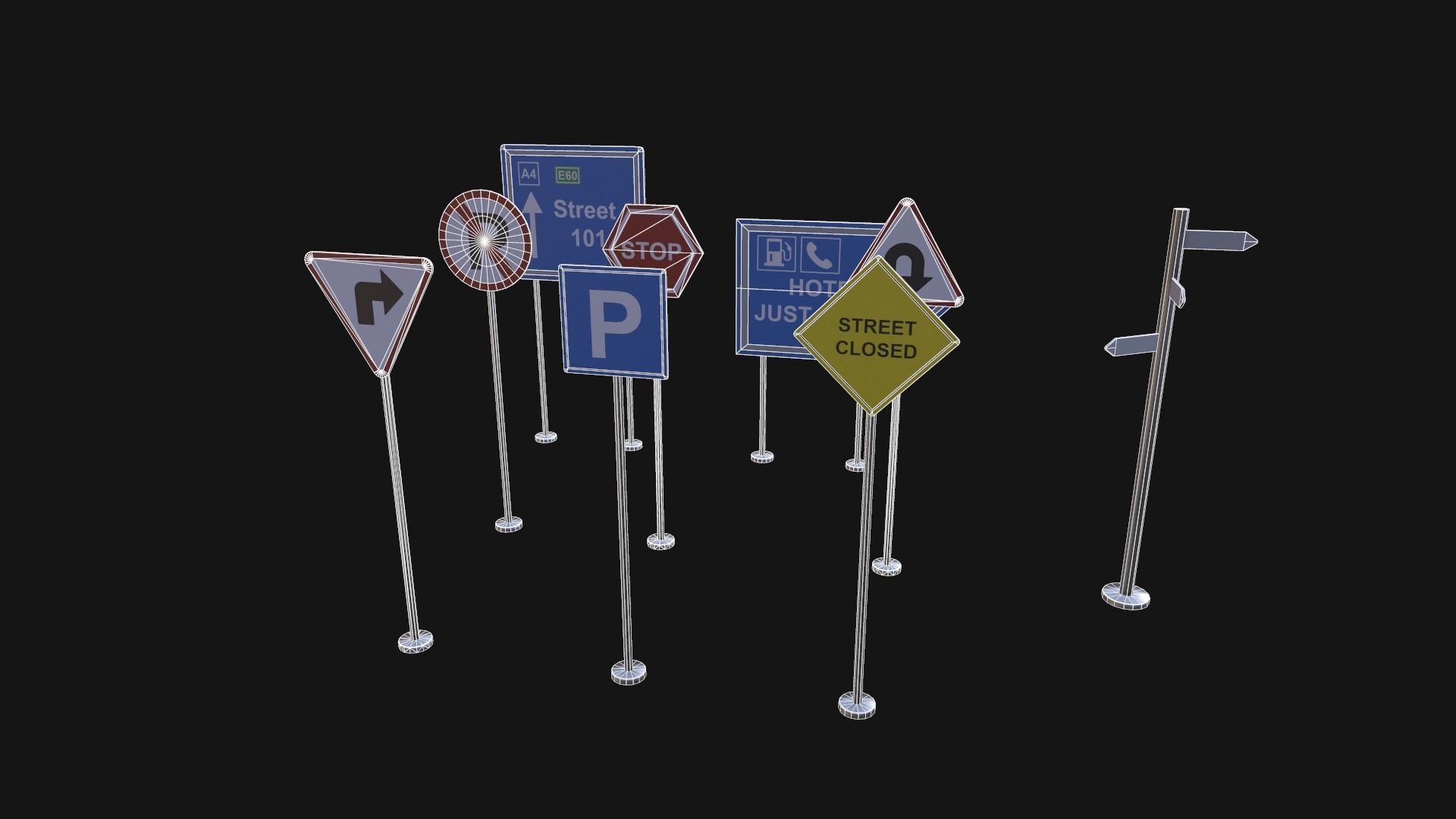 Street Signboard Pack Low-poly 3D model_2