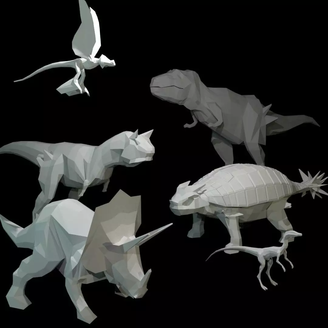 Low-Poly Dinosaurs dinosaur 3D Model Collection_0