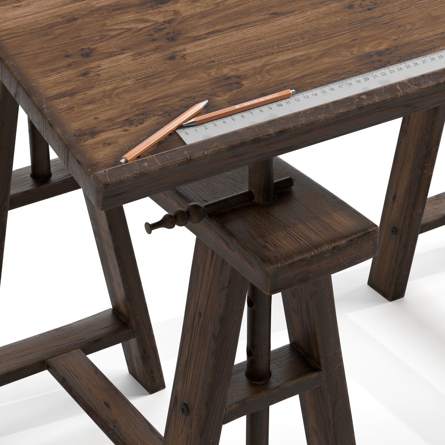 Old Drafting Table 3D model_2
