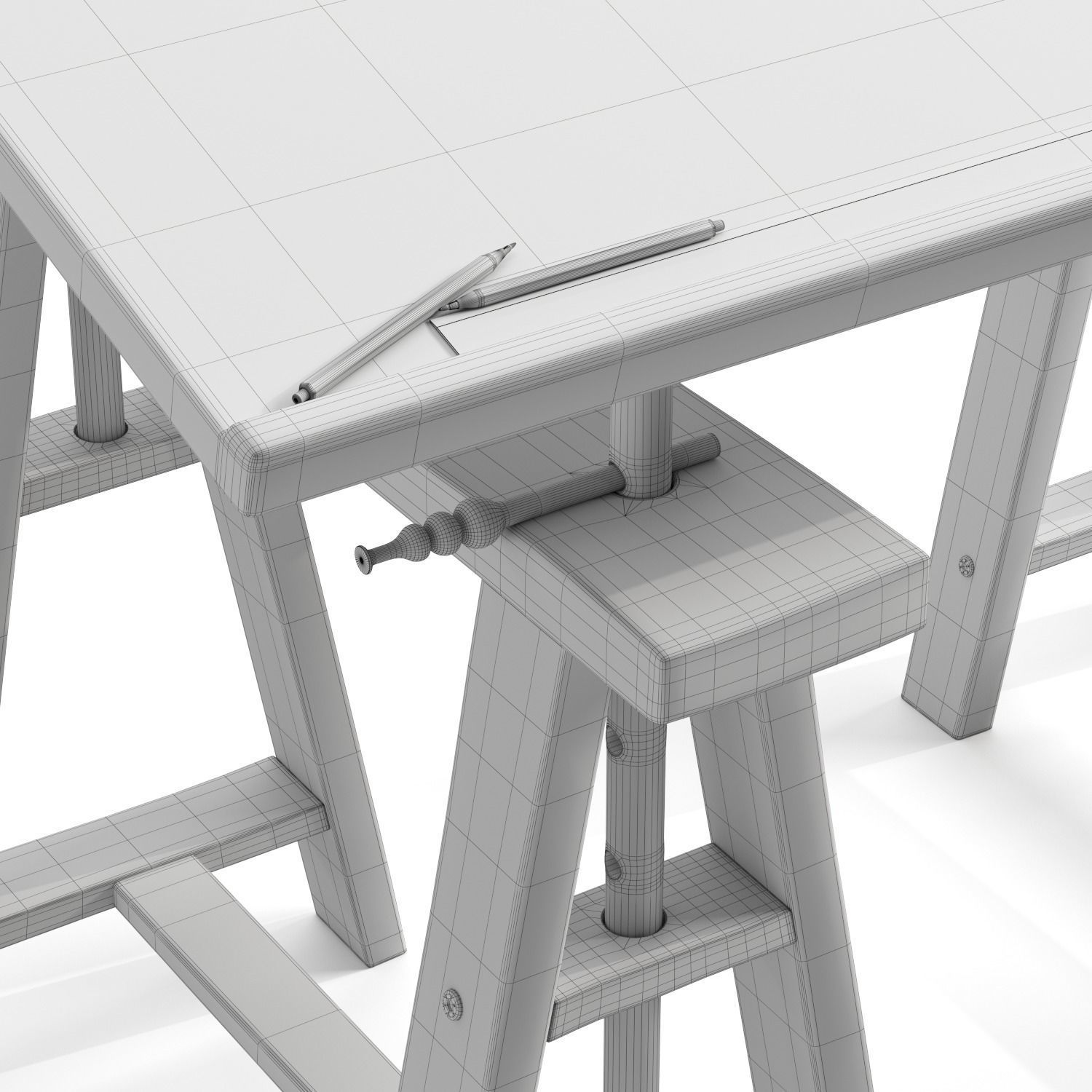 Old Drafting Table 3D model_3