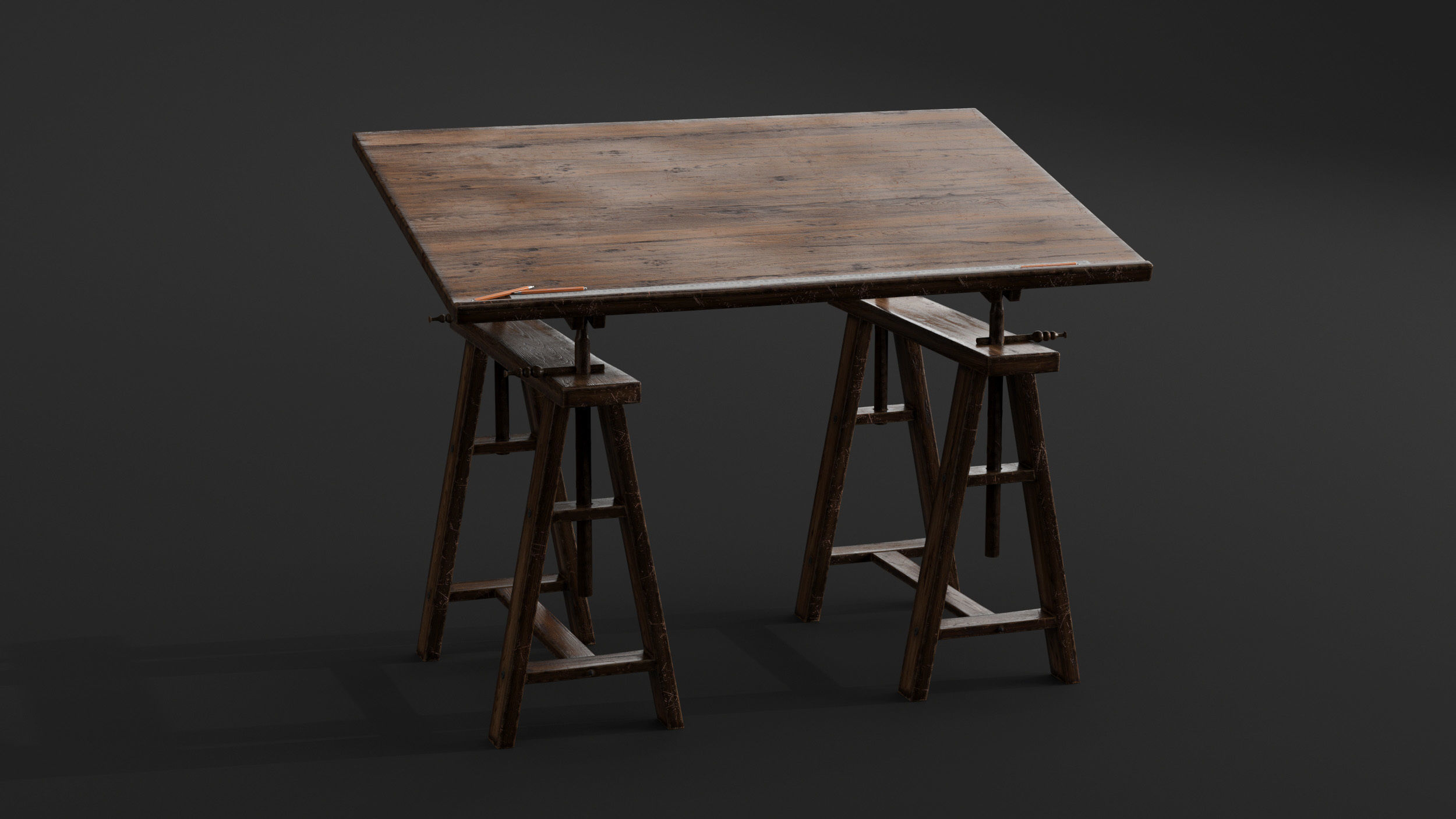 Old Drafting Table 3D model_4