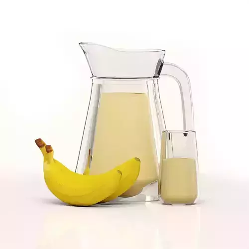 juice glass pitcher of milk and banana