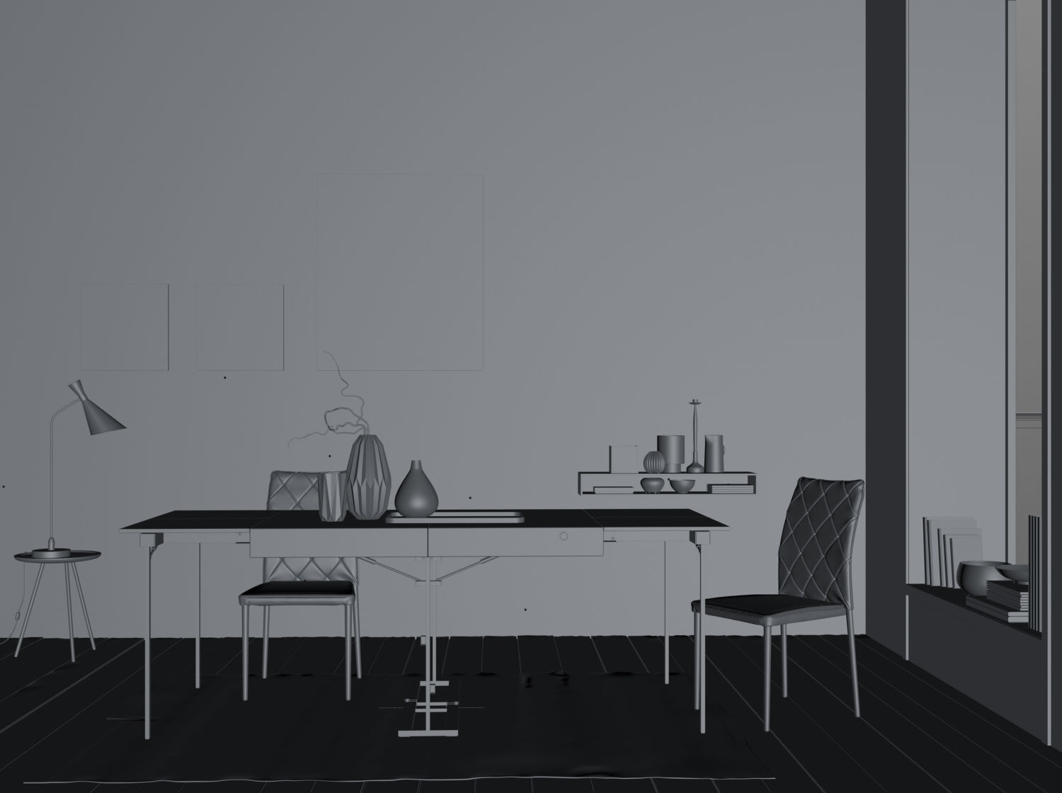 Grey Wall interior scene 3D model_5