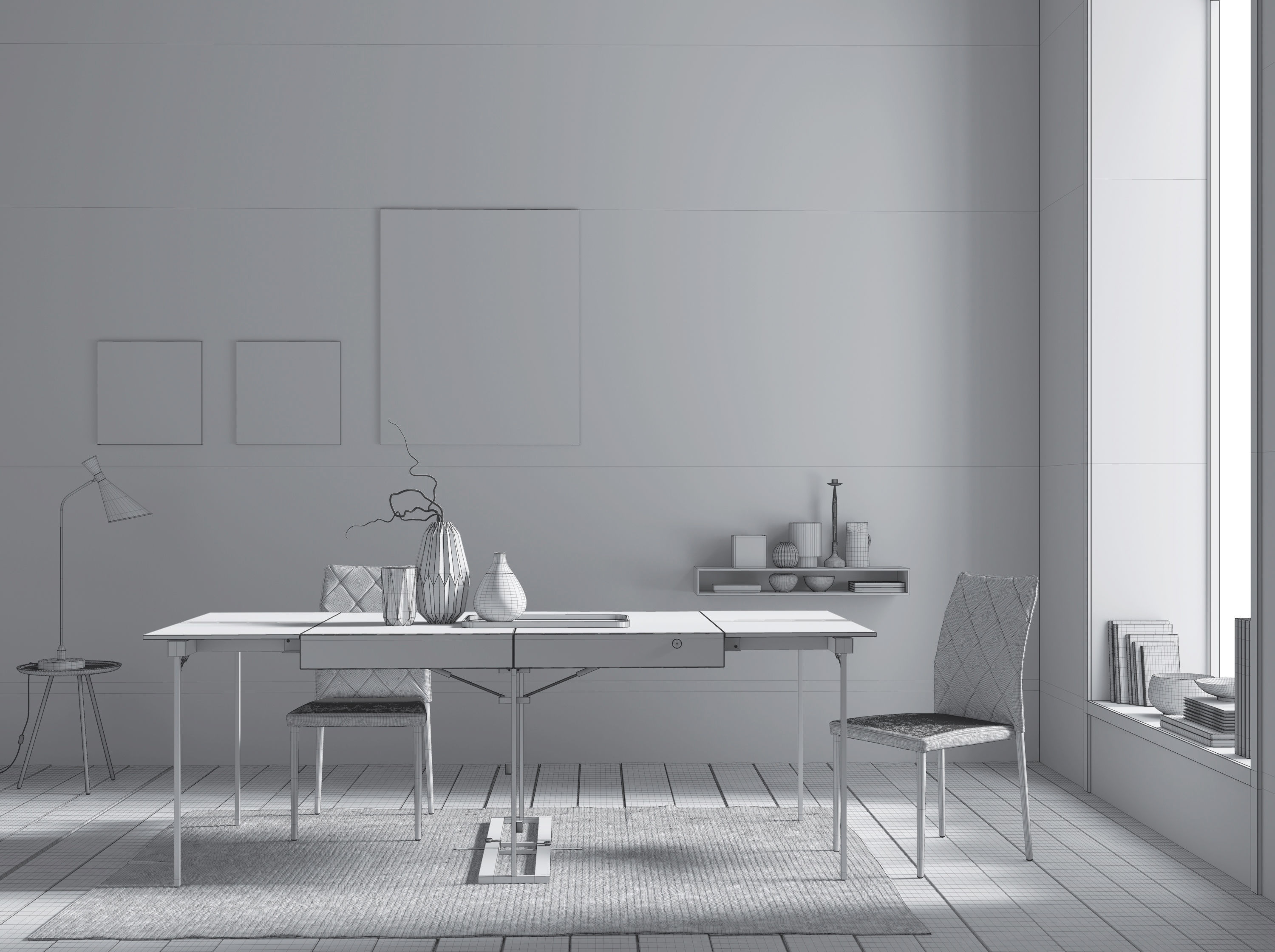 Grey Wall interior scene 3D model_1