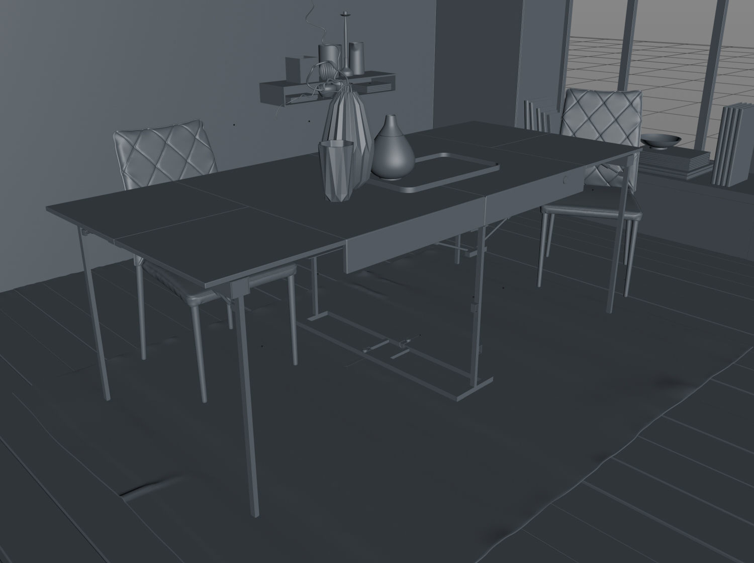 Grey Wall interior scene 3D model_6