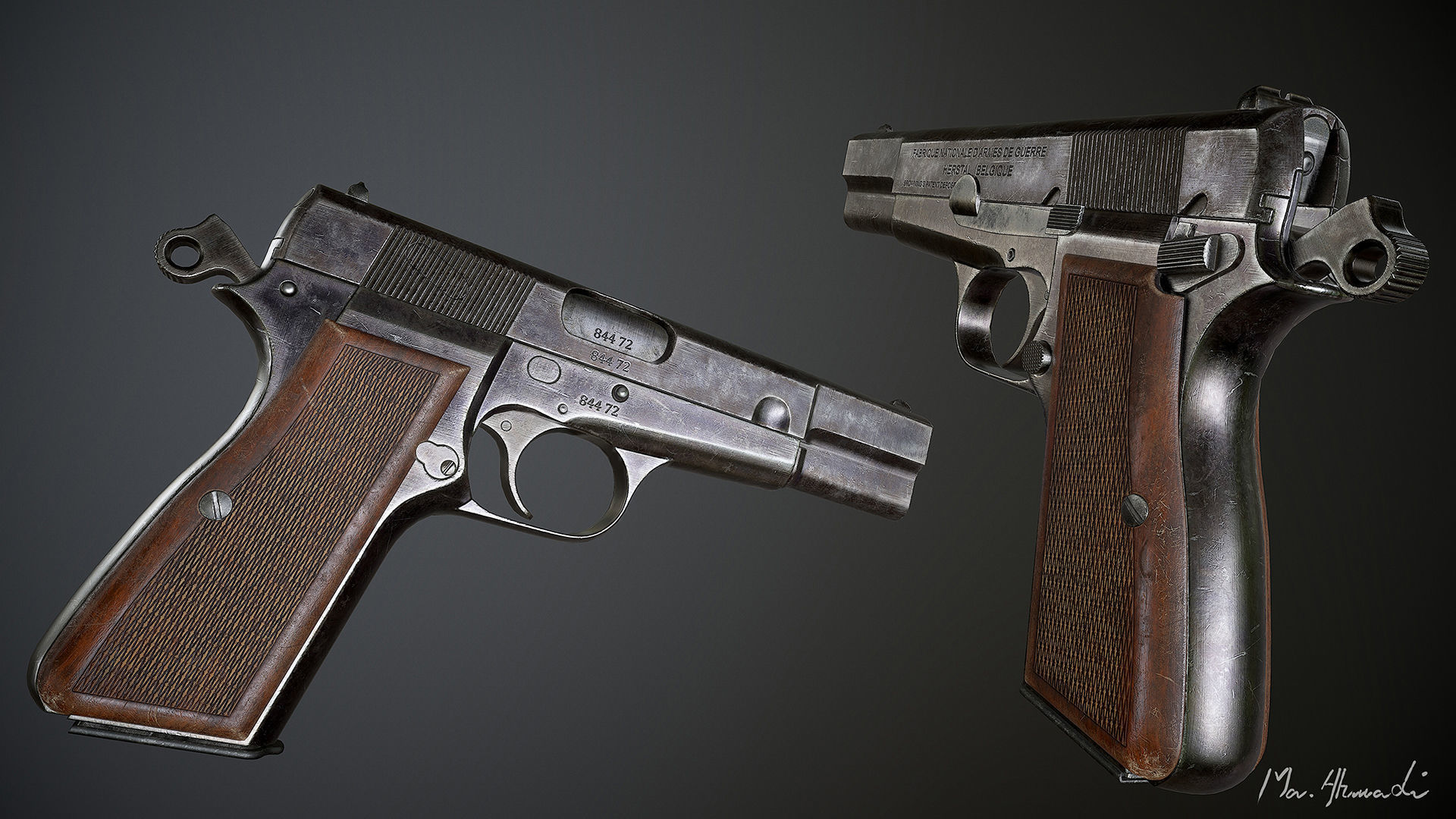 Browning HP Low-poly 3D model_1