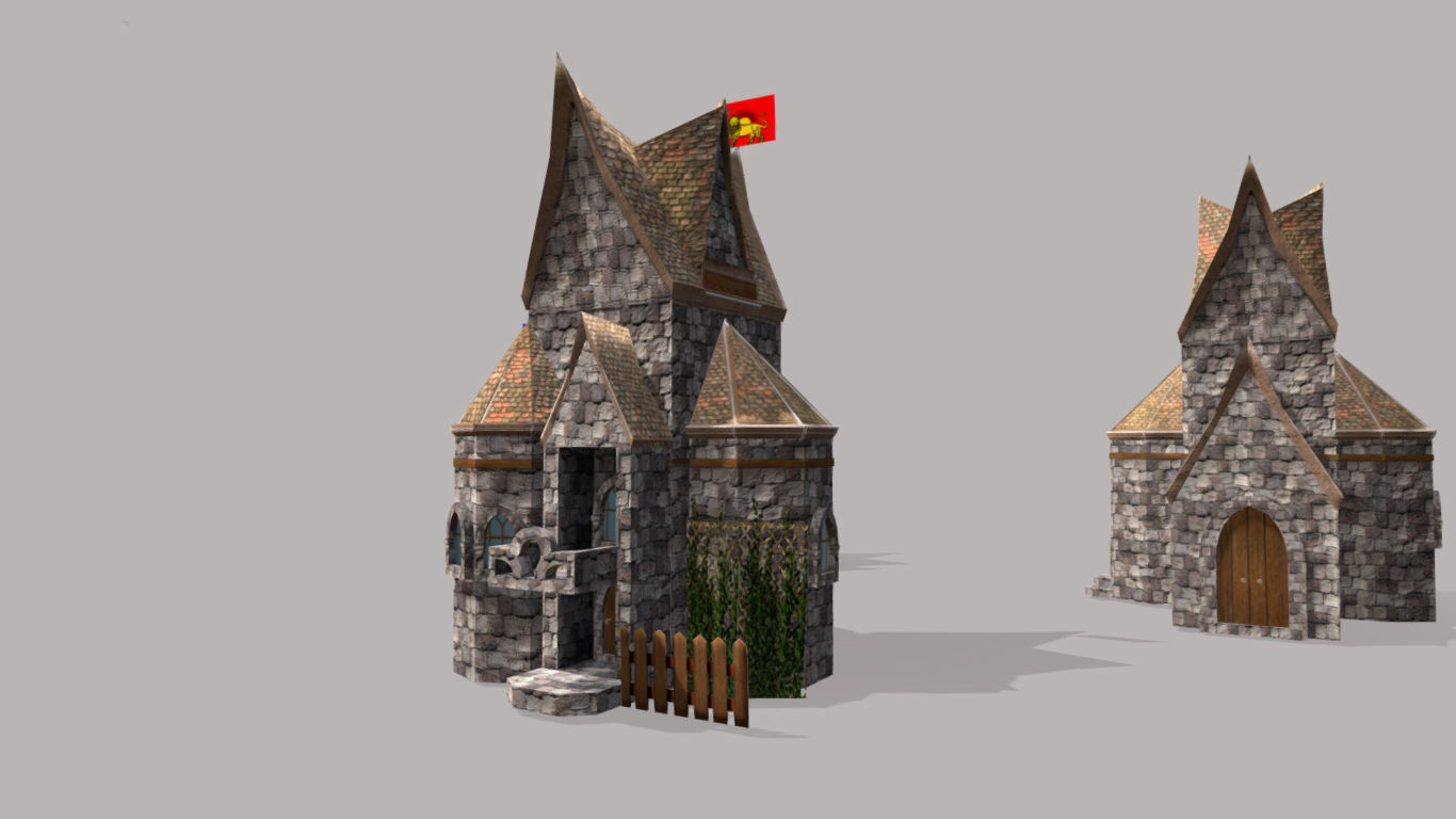 Low Poly medieval houses  Low-poly 3D model_4