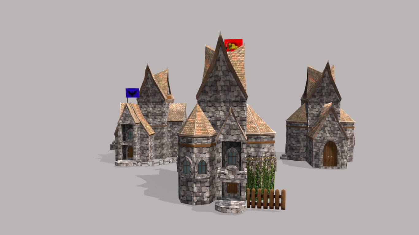 Low Poly medieval houses  Low-poly 3D model_6