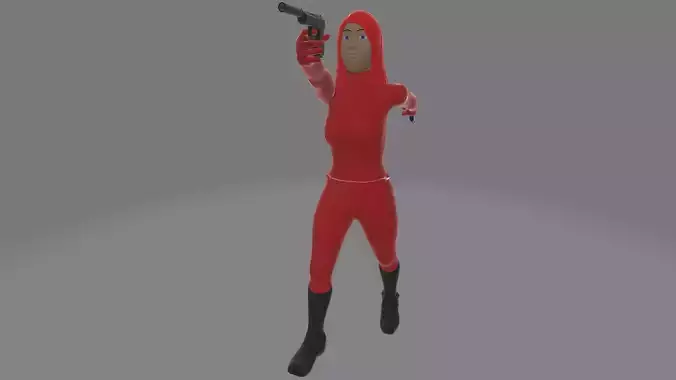 Red Female Commando Assassin Free 3D model
