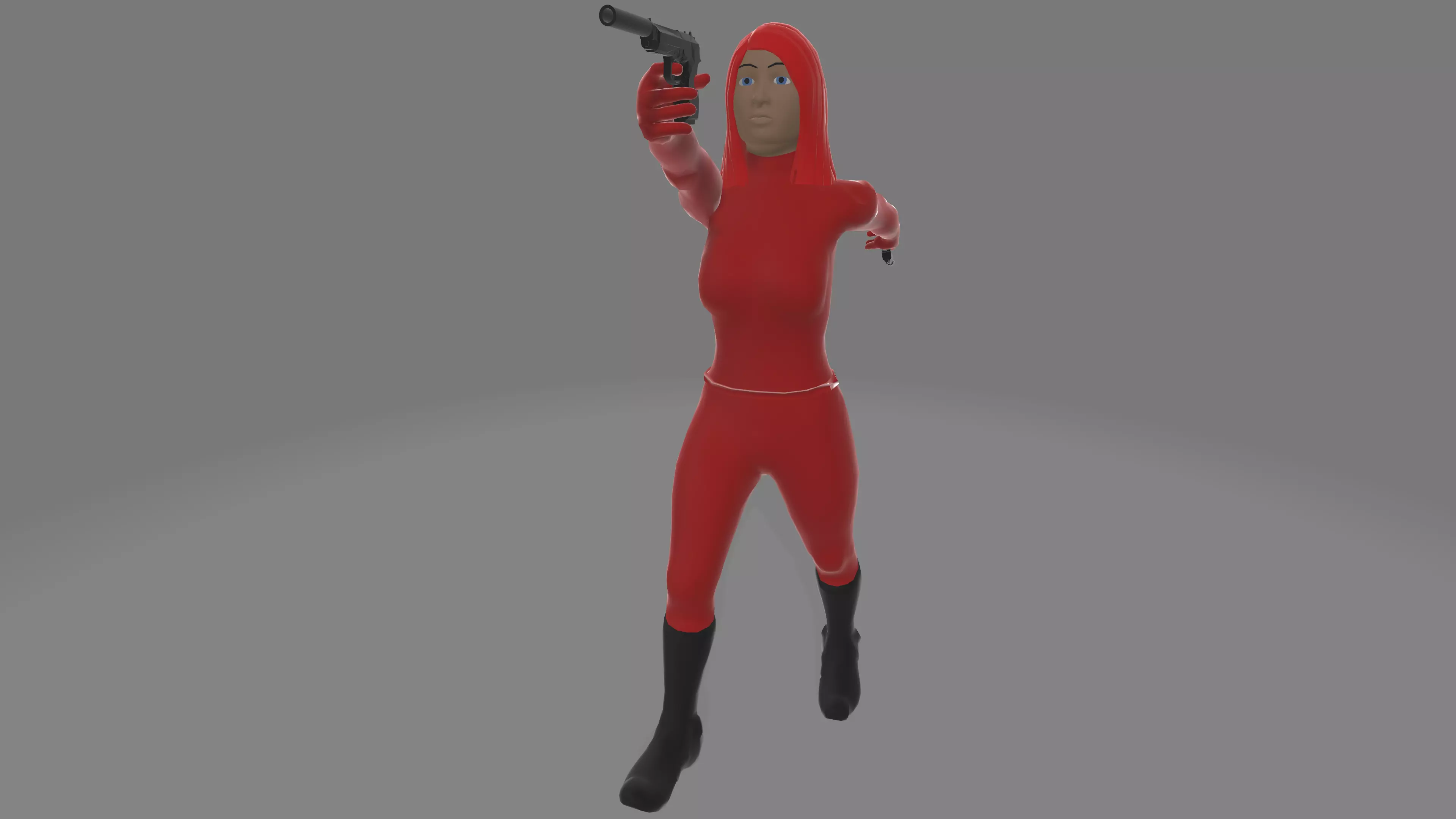 Red Female Commando Assassin Free 3D model