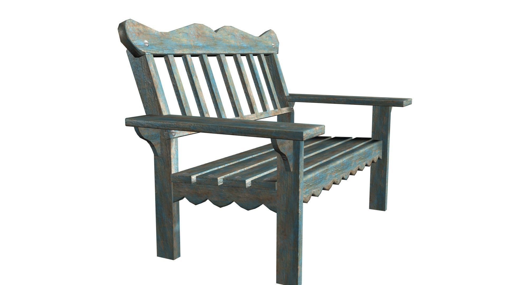 bench wooden chair Low-poly 3D model_2
