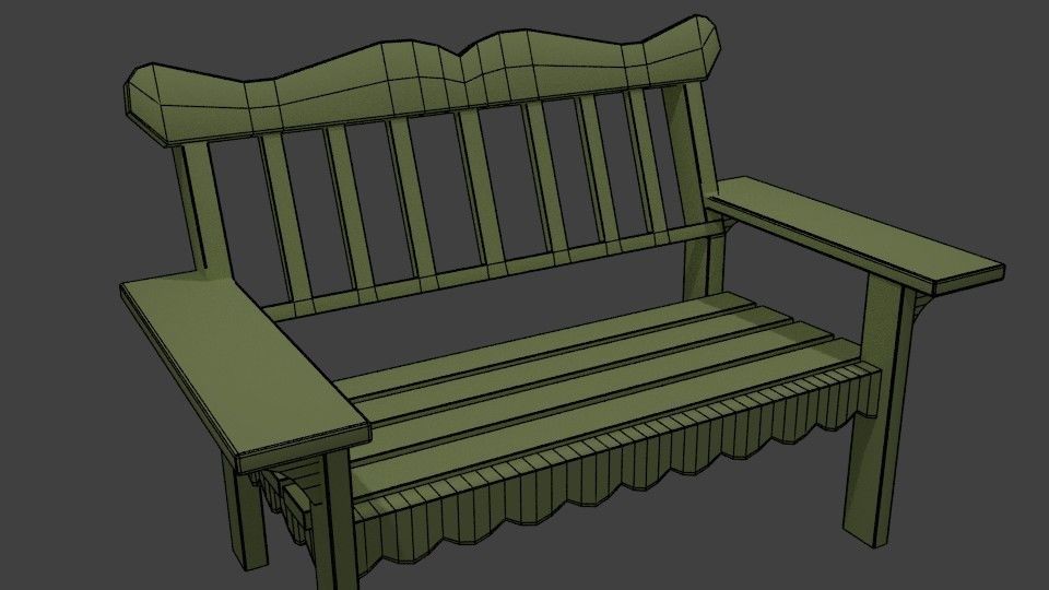 bench wooden chair Low-poly 3D model_6