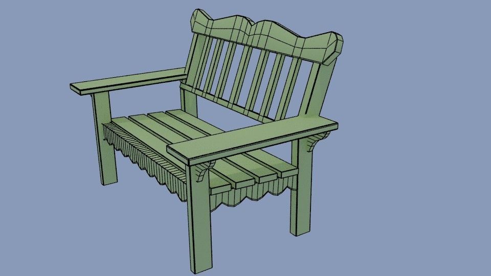 bench wooden chair Low-poly 3D model_7