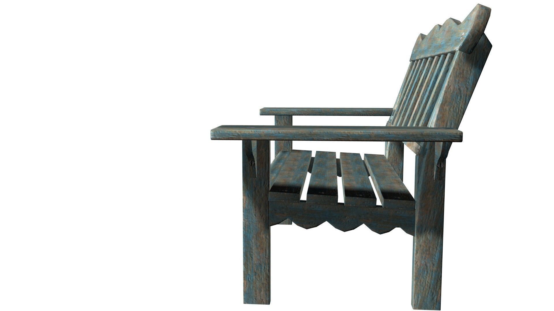 bench wooden chair Low-poly 3D model_4