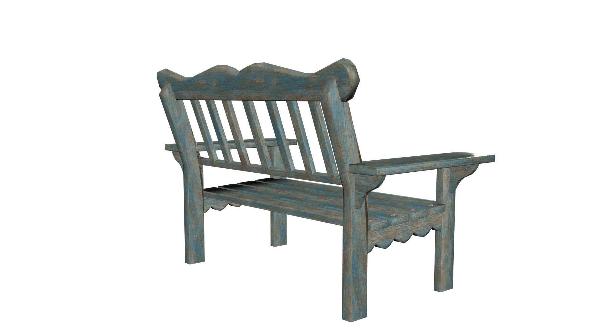 bench wooden chair Low-poly 3D model_3