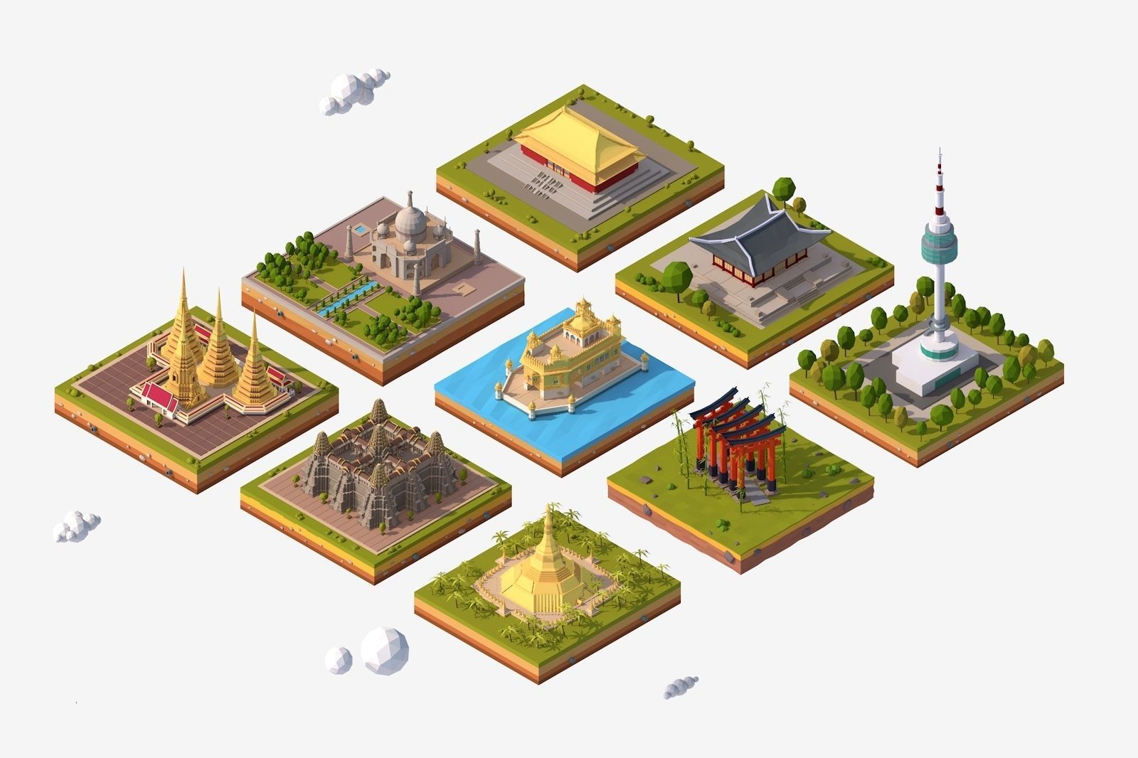 Cartoon Low Poly Asia Landmarks Pack Low-poly 3D model_1