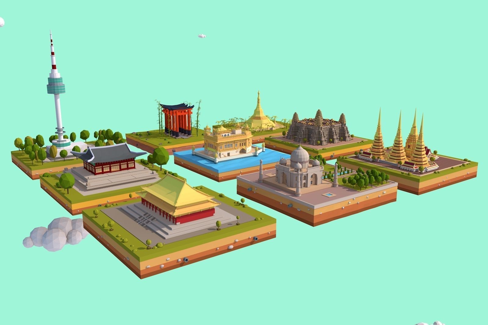 Cartoon Low Poly Asia Landmarks Pack Low-poly 3D model_6