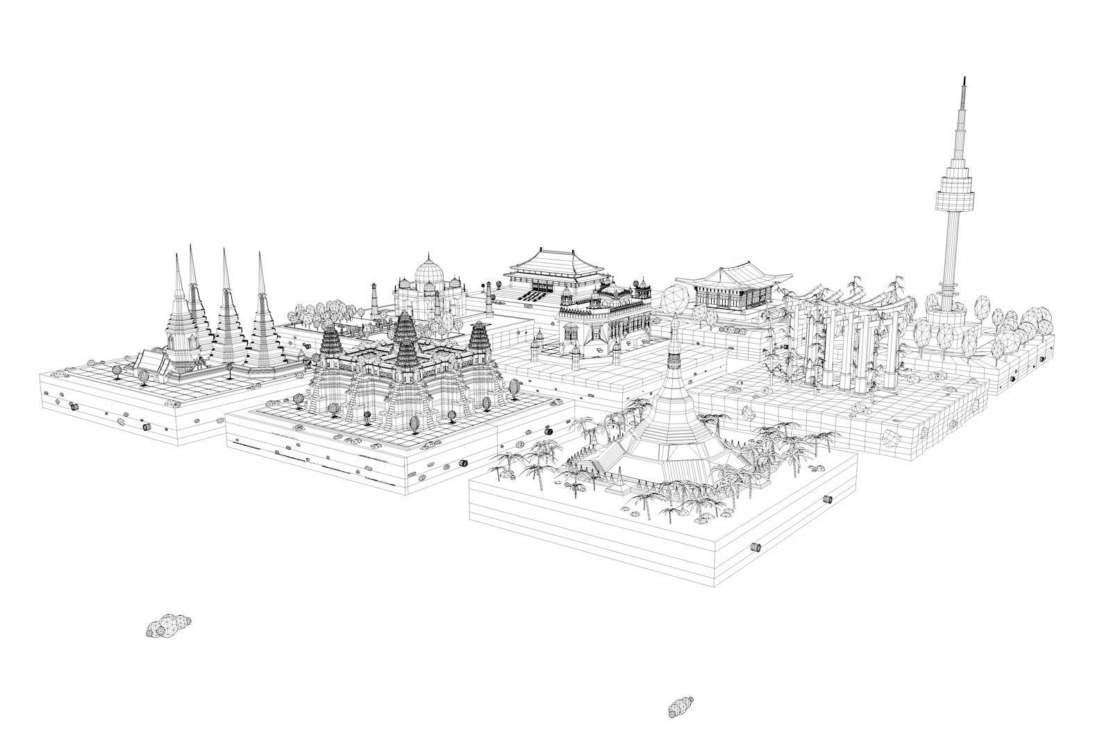 Cartoon Low Poly Asia Landmarks Pack Low-poly 3D model_13