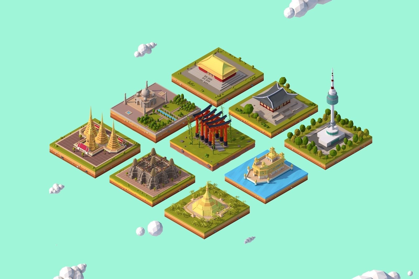 Cartoon Low Poly Asia Landmarks Pack Low-poly 3D model_4