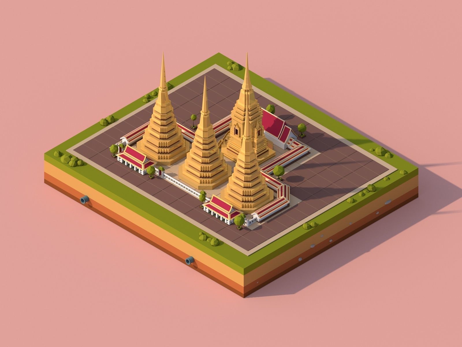 Cartoon Low Poly Asia Landmarks Pack Low-poly 3D model_12