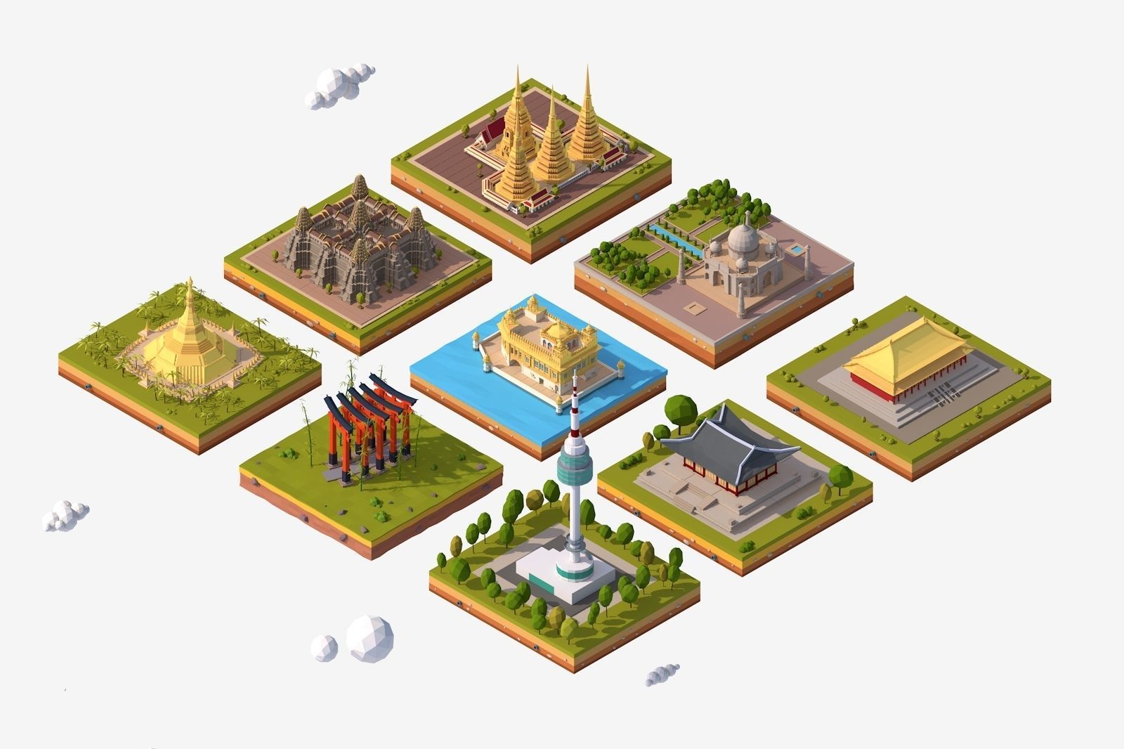 Cartoon Low Poly Asia Landmarks Pack Low-poly 3D model_5