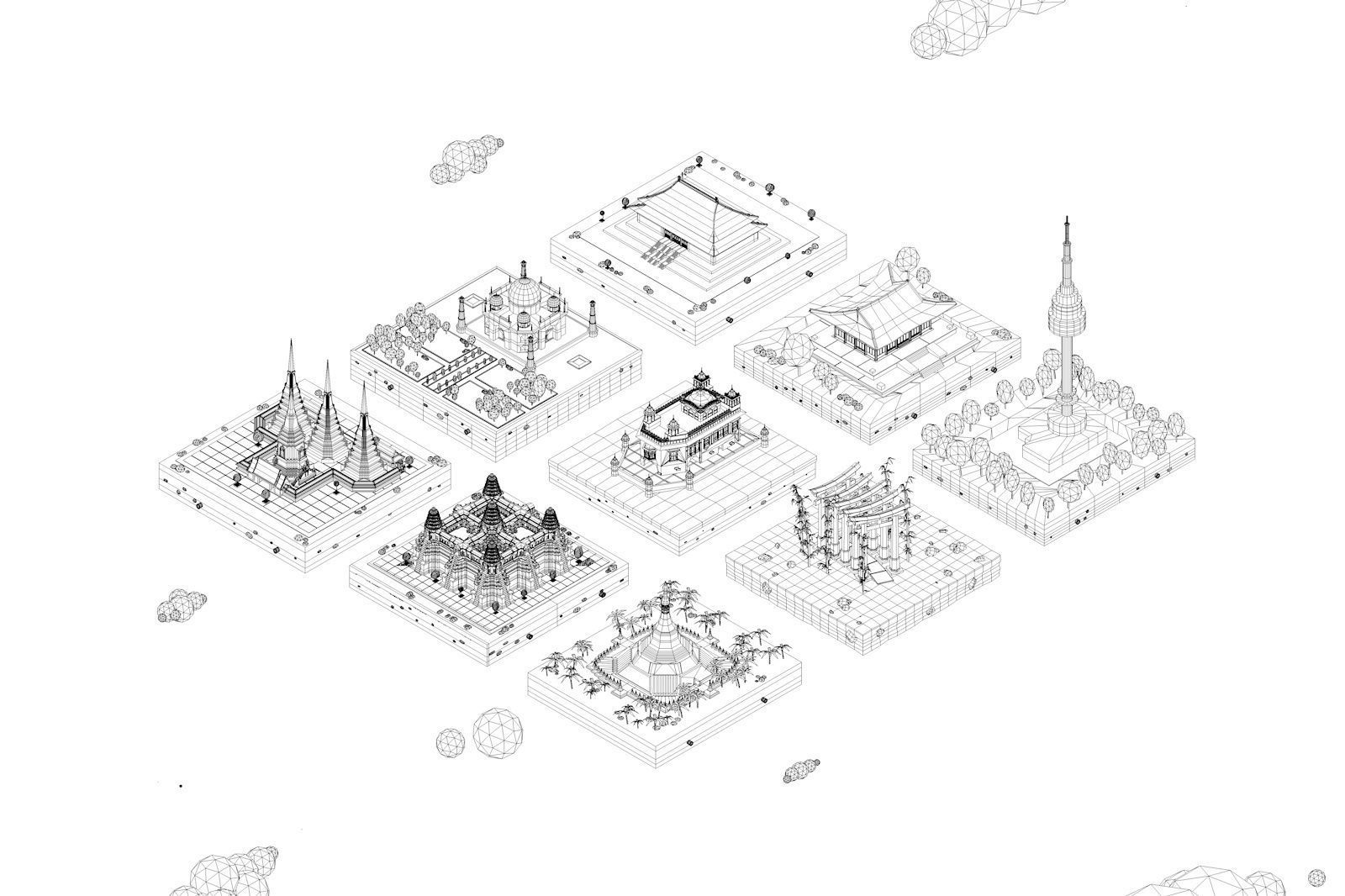 Cartoon Low Poly Asia Landmarks Pack Low-poly 3D model_2