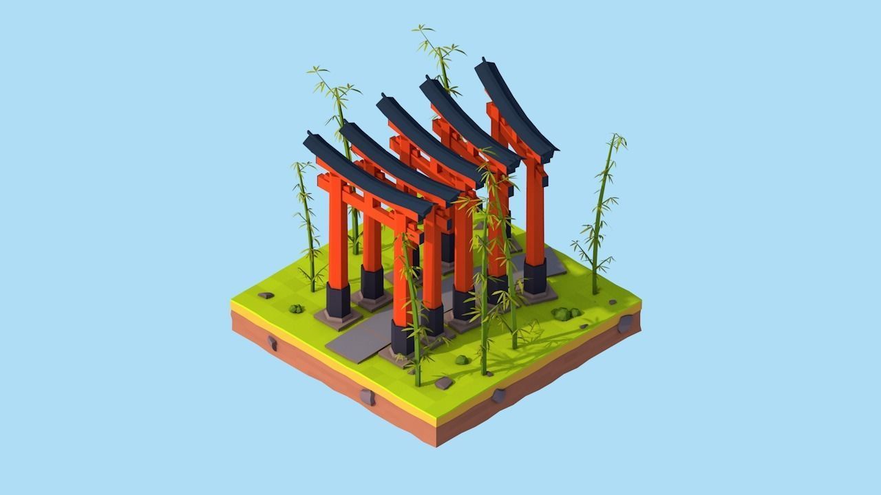 Cartoon Low Poly Asia Landmarks Pack Low-poly 3D model_8