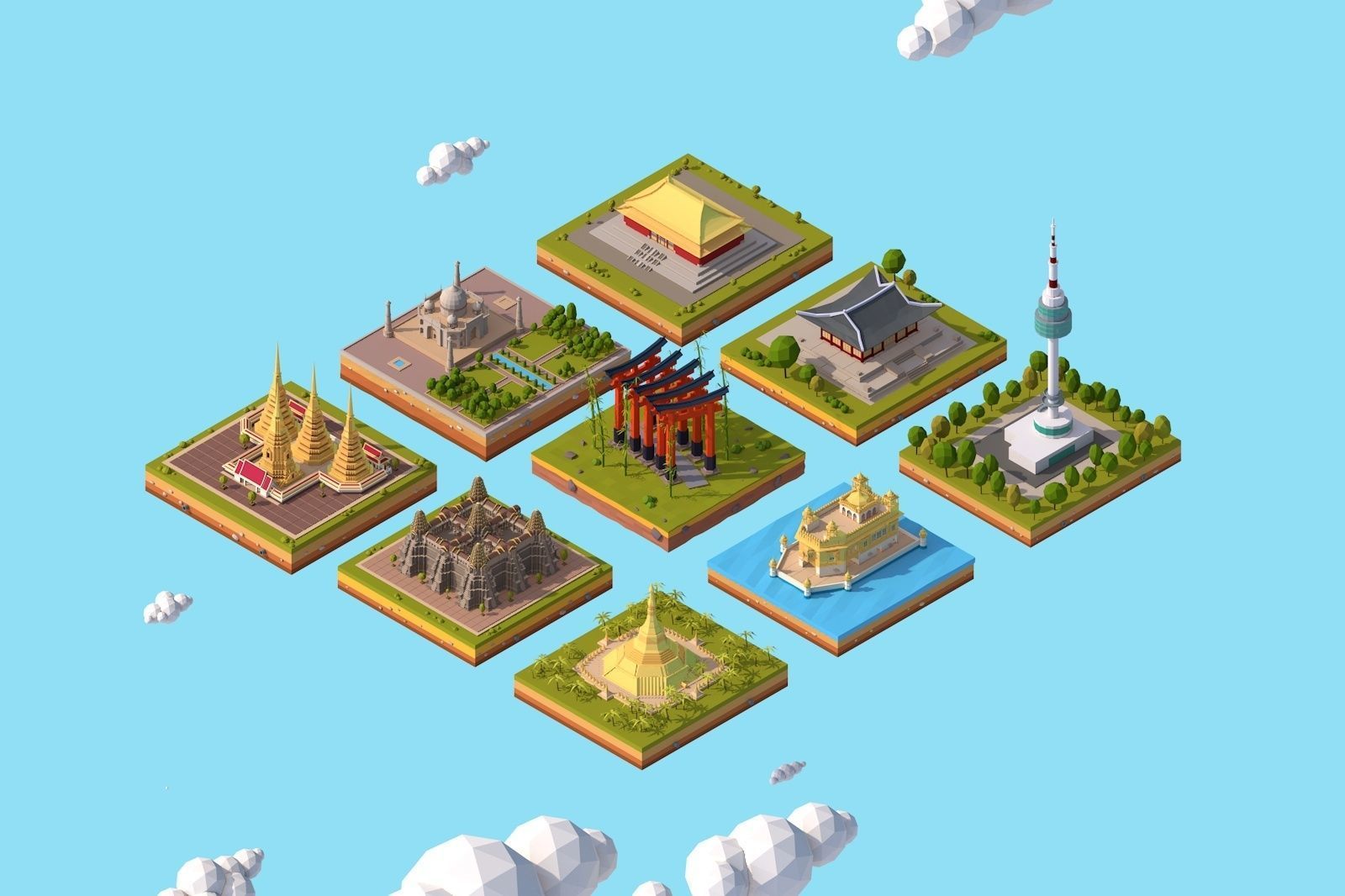 Cartoon Low Poly Asia Landmarks Pack Low-poly 3D model_3