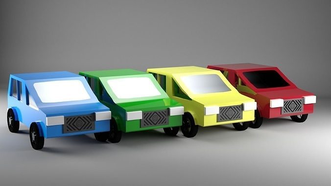 Low Poly Cars four checkered chairs Free low-poly 3D model