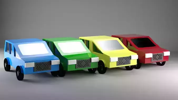 Low Poly Cars four checkered chairs