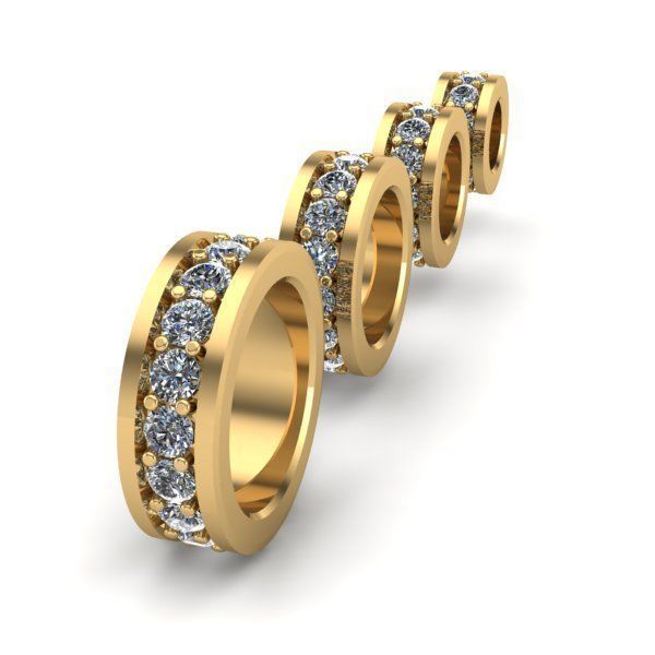 CHARMS three gold wedding rings with diamonds 3D print model_1