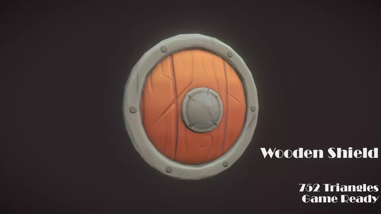Wooden Shield Low-poly 3D model_0