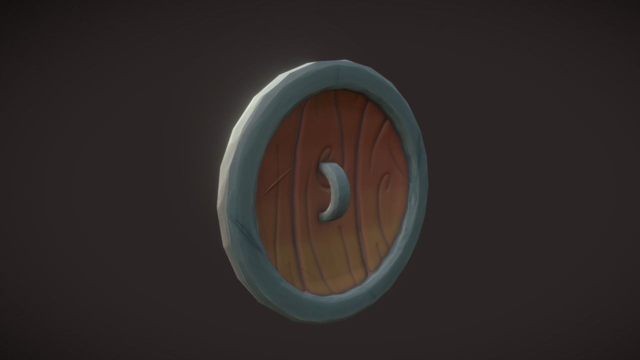 Wooden Shield Low-poly 3D model_1