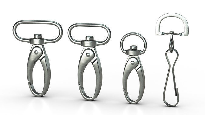 Set of 4 Metal Carabiner LowPoly Low-poly 3D model