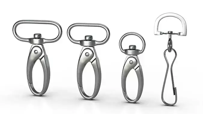 Set of 4 Metal Carabiner LowPoly Low-poly 3D model