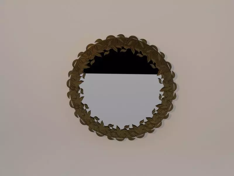round mirror with leaf ornament 3D model_0