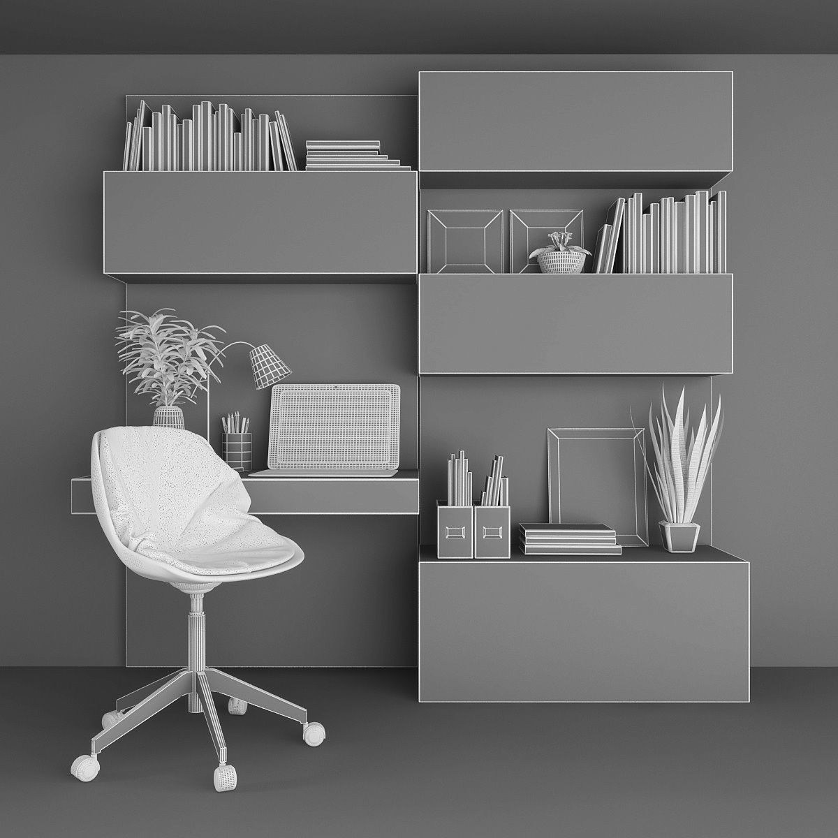Workzone set modern home office design Low-poly 3D model_2