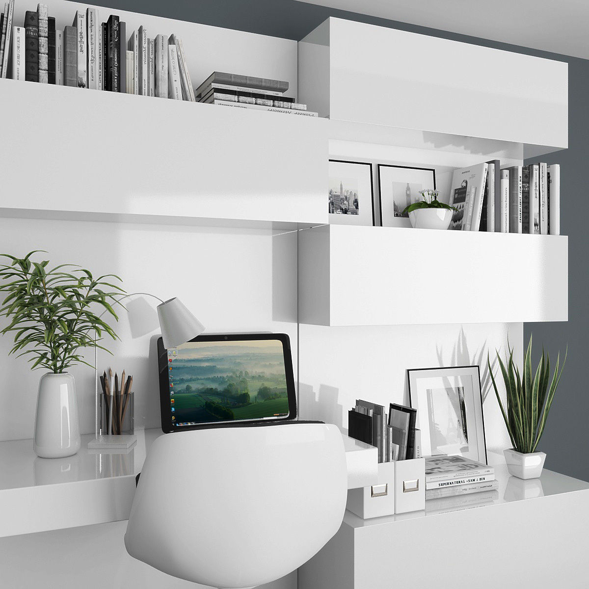 Workzone set modern home office design Low-poly 3D model_1