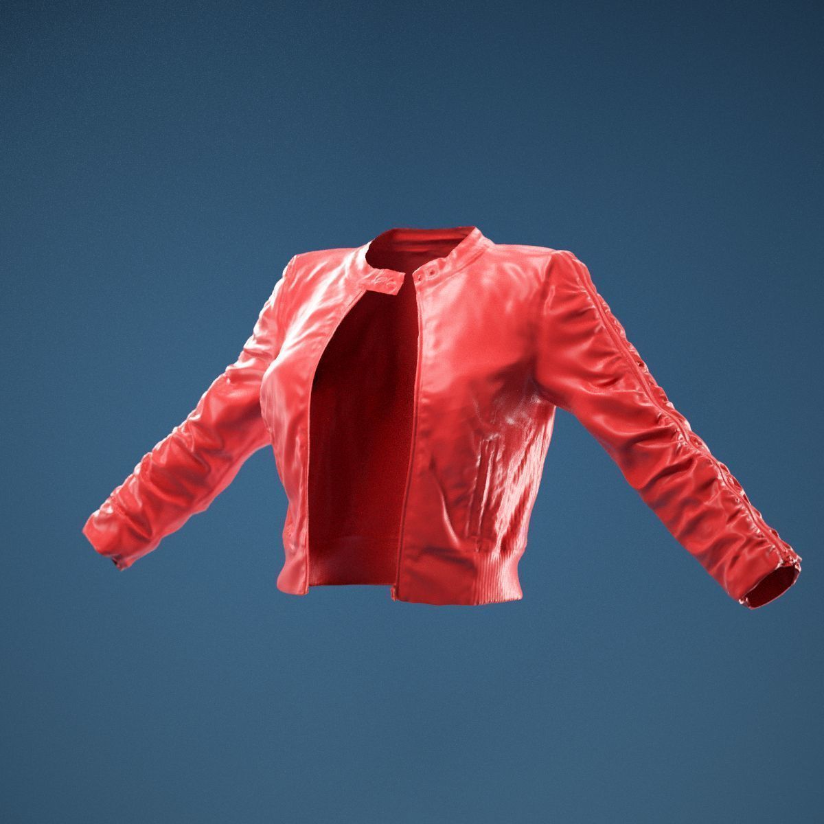 Tiny Black Leather Jacket Open 3D model_11