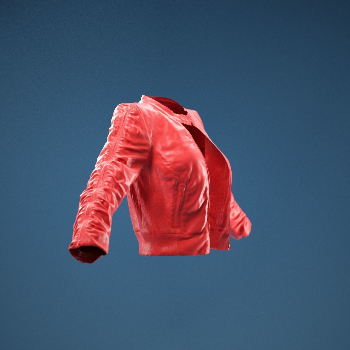 Tiny Black Leather Jacket Open 3D model_2