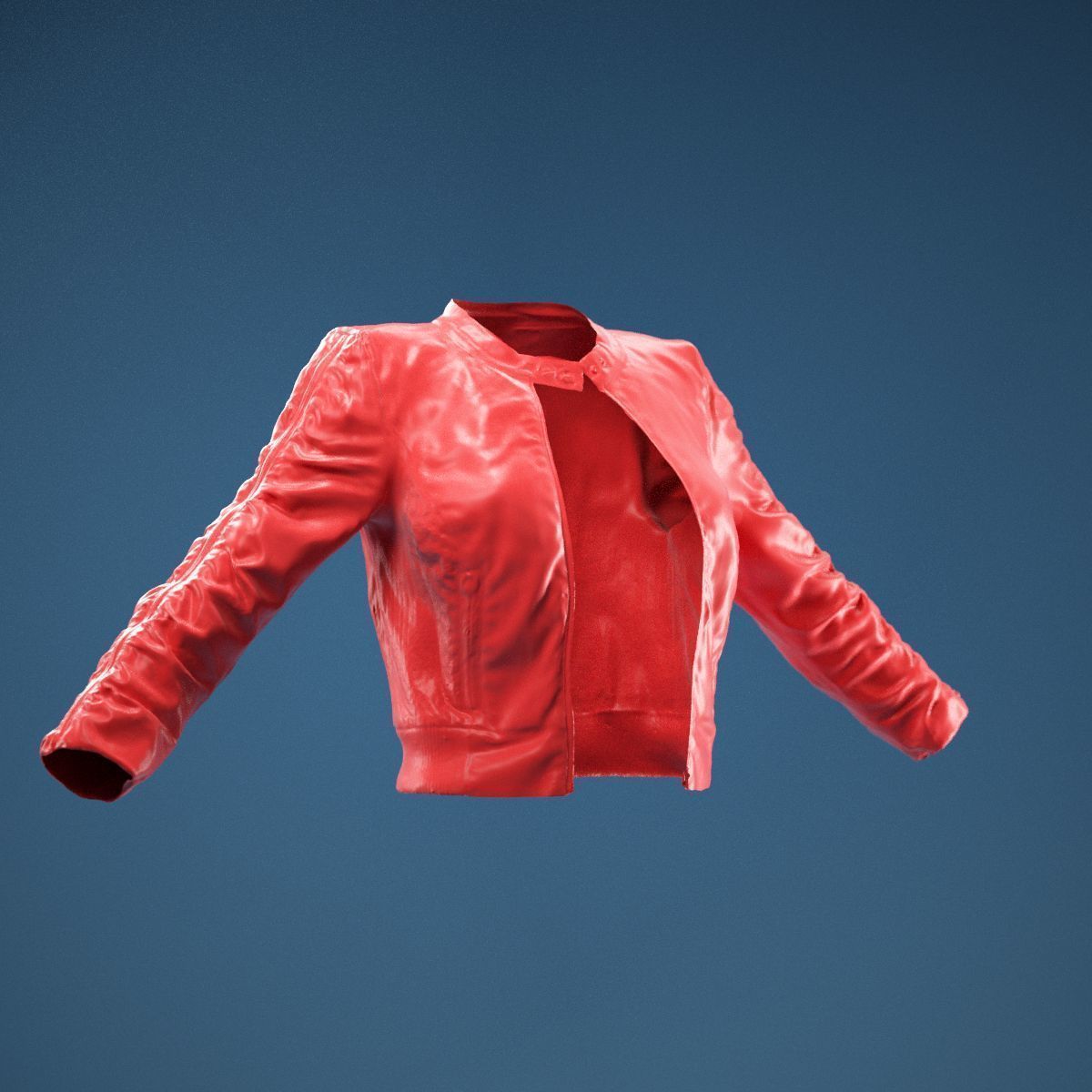 Tiny Black Leather Jacket Open 3D model_1