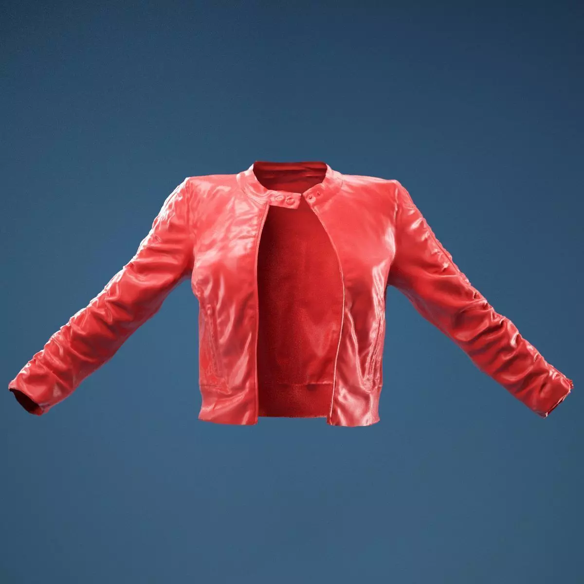 Tiny Black Leather Jacket Open 3D model_0